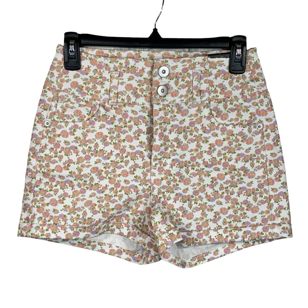 No Boundaries JRS SZ 5 Shorts Floral Stretch Hi-Rise Pockets Cuffed Zip-Fly New